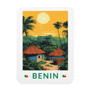 Benin Sunset Illustration Travel Art Vintage Magnet