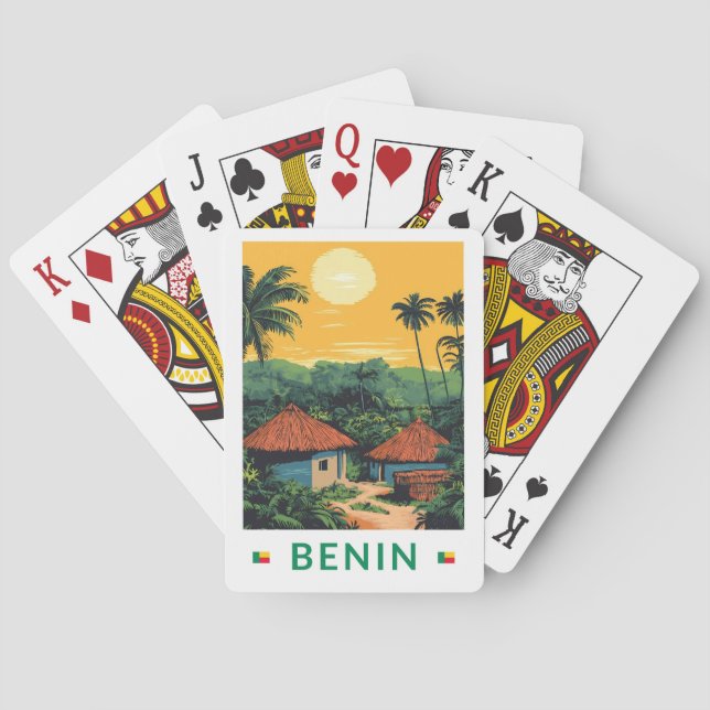Benin Sunset Illustration Travel Art Vintage Playing Cards (Back)