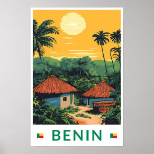 Benin Sunset Illustration Travel Art Vintage Poster