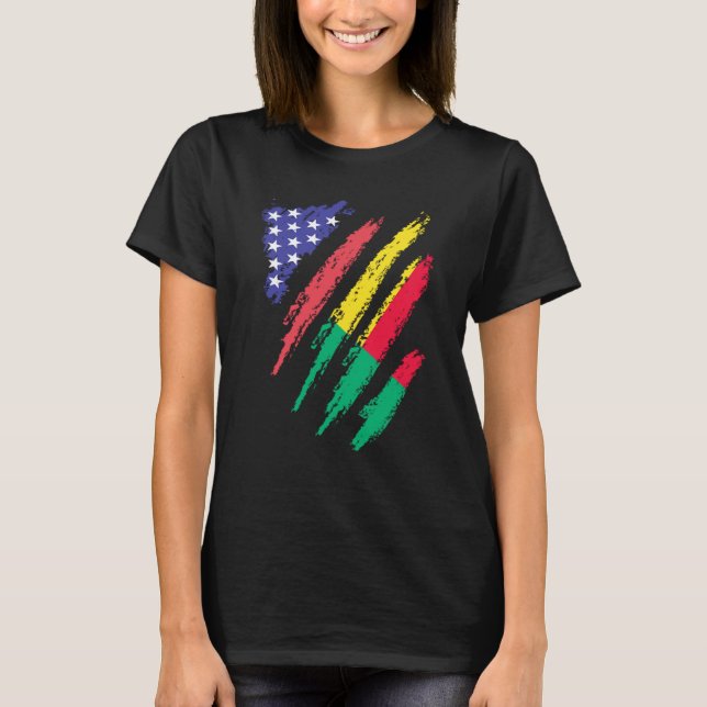 Beninese American Patriot Grown Heart Flag Stripes T-Shirt (Front)