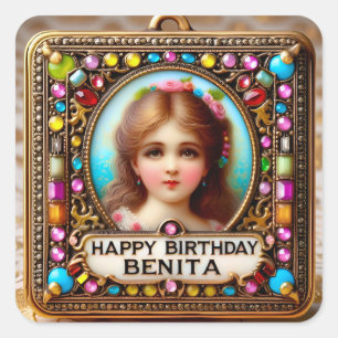 BENITA ~ HAPPY BIRTHDAY ~ Vintage Girl ~ Square Sticker
