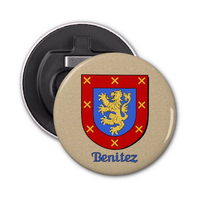 Benitez Heraldic Arms on Parchment Style Back Bottle Opener (Front)