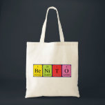 Benito periodic table name tote bag<br><div class="desc">Benito spelled out as Be Ni T O (Beryllium Nickel Tritium Oxygen) on a bag for the scientist in you.</div>
