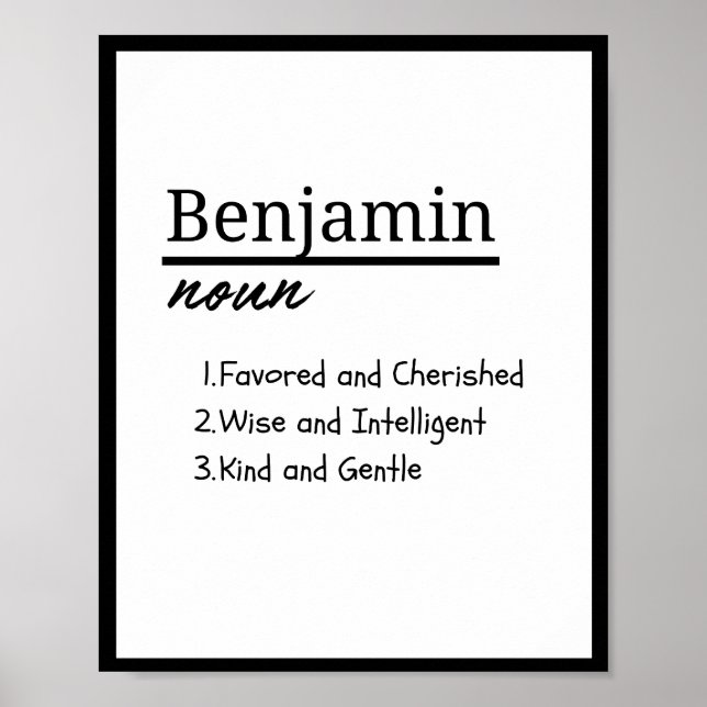 Benjamin, Boy Personalised Name Definition Poster (Front)