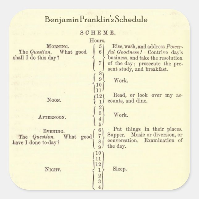 Benjamin Franklin Autobiography Schedule stickers (Front)