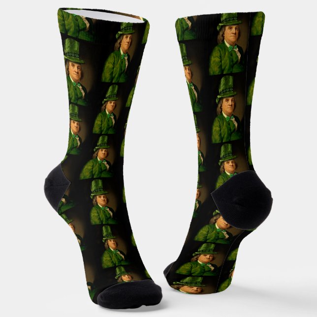 Benjamin Franklin Clover St Patrick's Day Socks (Angled)