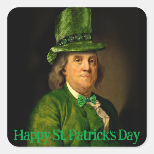 Benjamin Franklin Clover St Patrick's Day Square Sticker