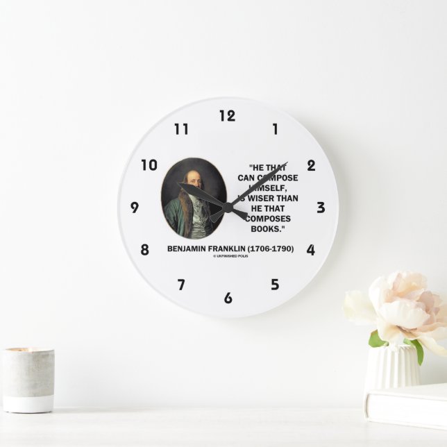 Benjamin Franklin Composes Himself Wiser Books Large Clock (Home)