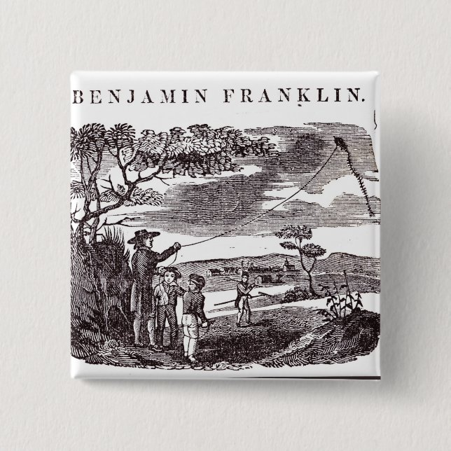 Benjamin Franklin  Conducts his Kite Experiment 15 Cm Square Badge (Front)