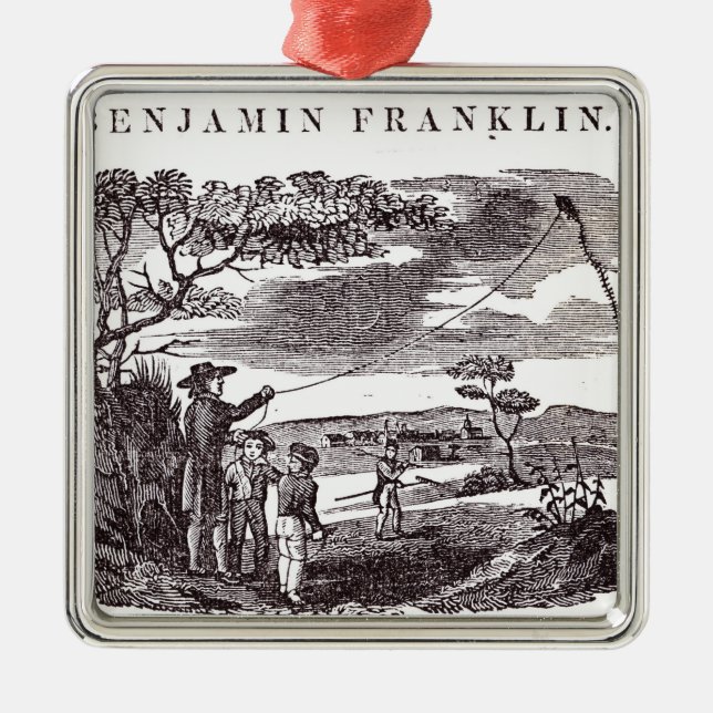 Benjamin Franklin  Conducts his Kite Experiment Metal Tree Decoration (Front)