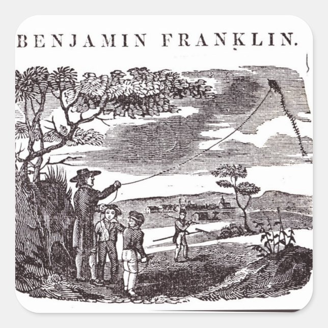 Benjamin Franklin  Conducts his Kite Experiment Square Sticker (Front)