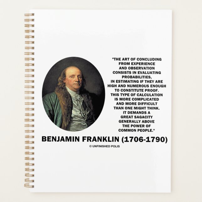 Benjamin Franklin Evaluating Probabilities Quote Planner (Front)