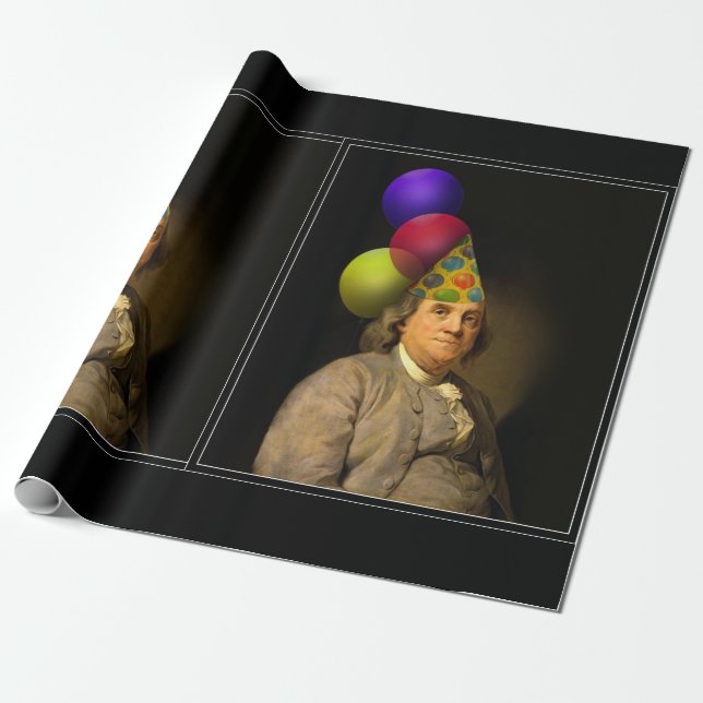 Benjamin Franklin Happy Birthday Wrapping Paper (Unrolled)