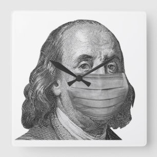 Benjamin Franklin in mask Square Wall Clock