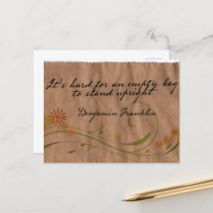 Benjamin Franklin Inspirational Quote "Empty Bag" Postcard