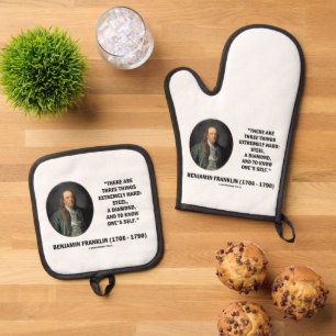 Benjamin Franklin Three Things Extremely Hard Oven Mitt & Pot Holder Set