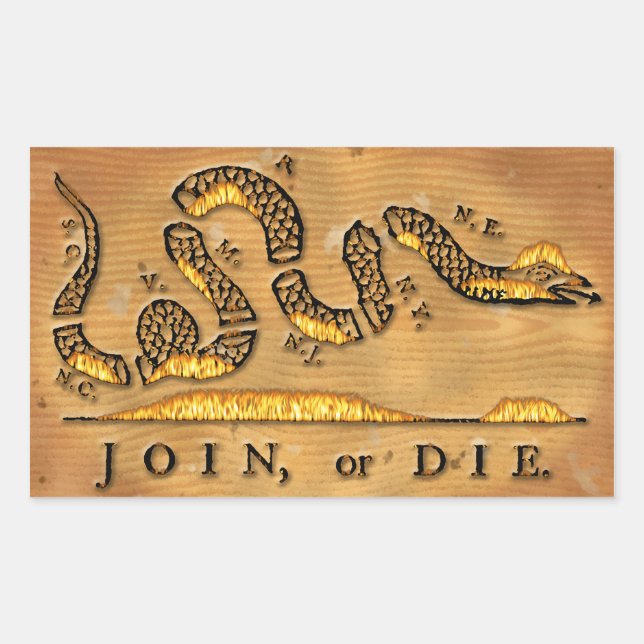 Benjamin Franklin's Join Or Die Political Cartoon Rectangular Sticker (Front)