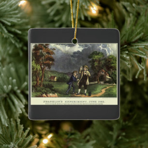 Benjamin Franklin's Kite and Lightning Experiment Ceramic Ornament