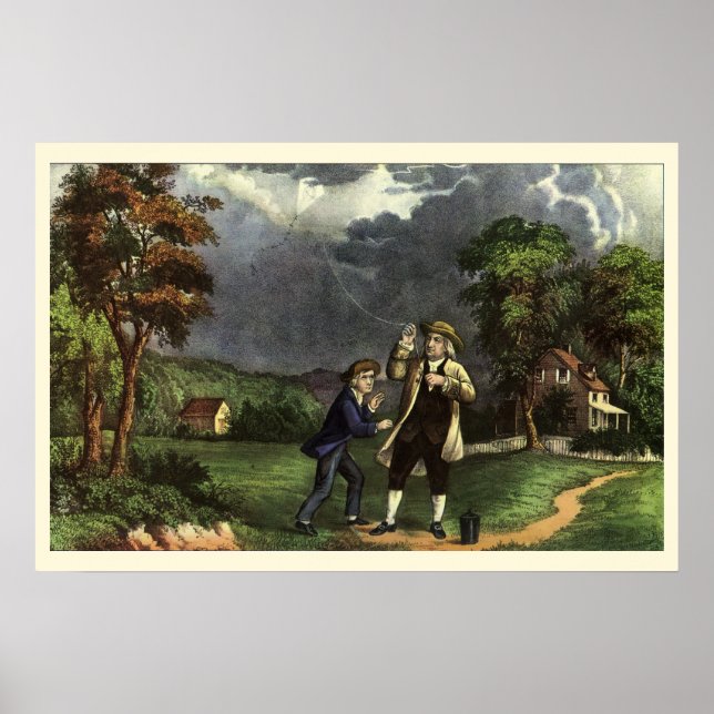 Benjamin Franklin's Kite and Lightning Experiment Poster (Front)