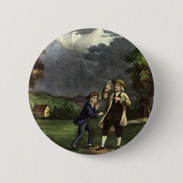 Benjamin Franklin's Lightning and Kite Experiment 6 Cm Round Badge (Front)