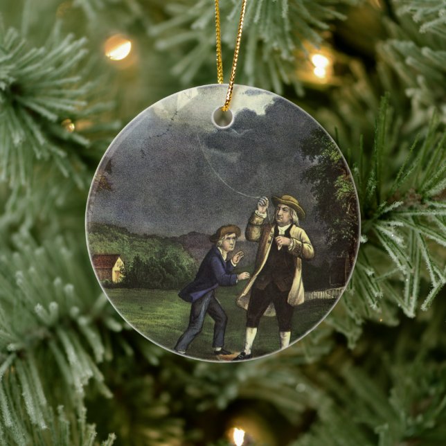 Benjamin Franklin's Lightning and Kite Experiment Ceramic Tree Decoration (Tree)