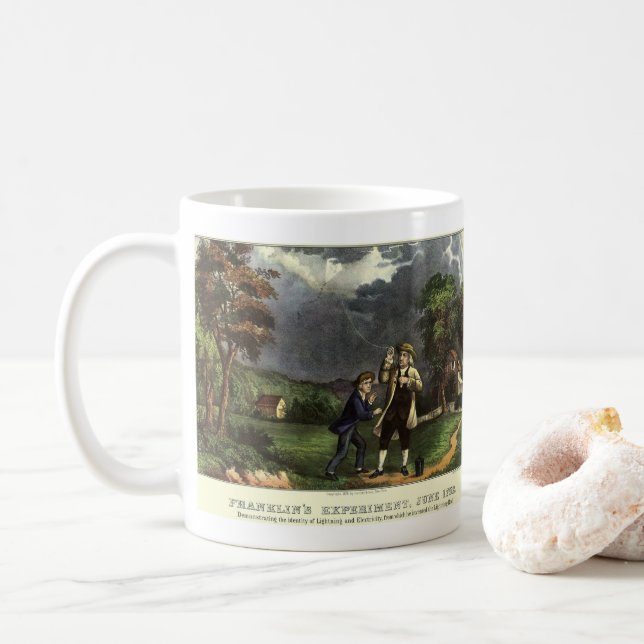 Benjamin Franklin's Lightning and Kite Experiment Coffee Mug (With Donut)