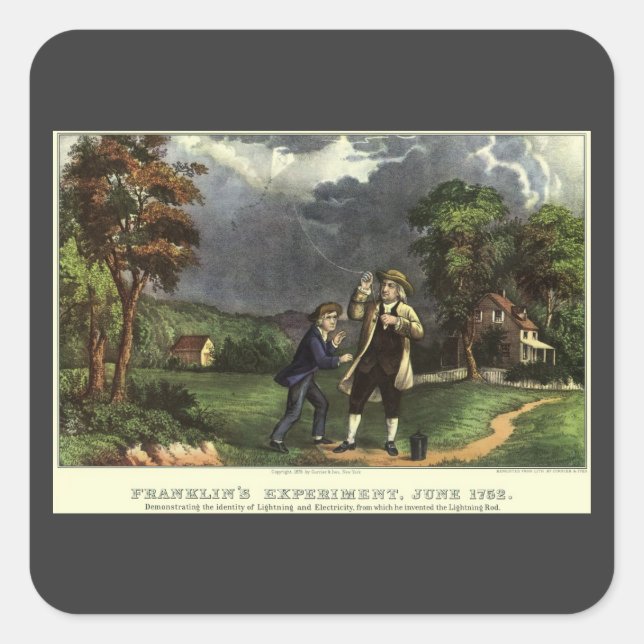Benjamin Franklin's Lightning and Kite Experiment Square Sticker (Front)
