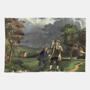 Benjamin Franklin's Lightning and Kite Experiment Tea Towel