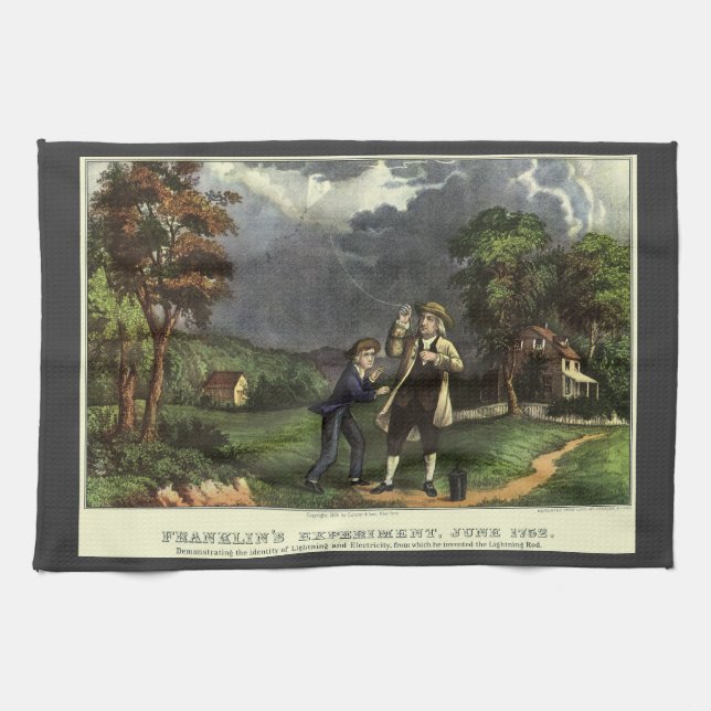 Benjamin Franklin's Lightning and Kite Experiment Tea Towel (Horizontal)
