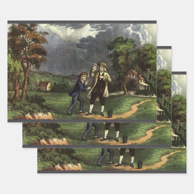 Benjamin Franklin's Lightning and Kite Experiment Wrapping Paper Sheet (Set)