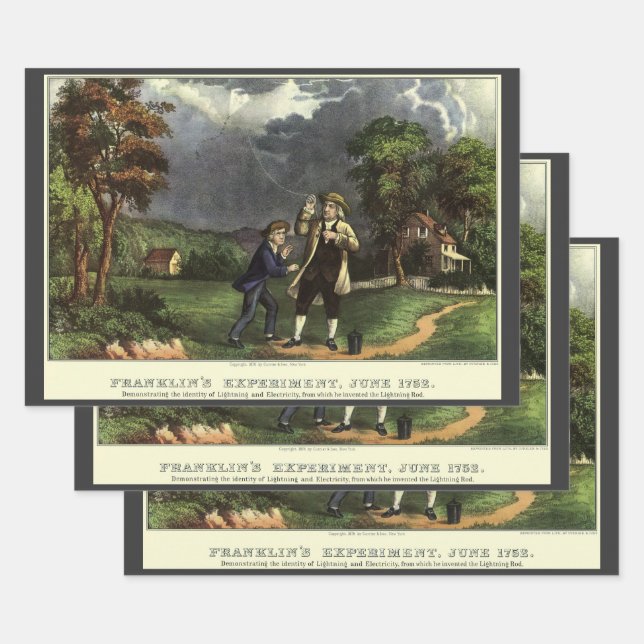 Benjamin Franklin's Lightning and Kite Experiment Wrapping Paper Sheet (Set)