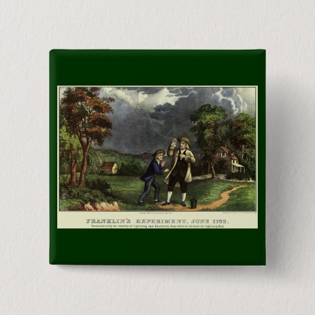 Benjamin Franklin's Lightning with Kite Experiment 15 Cm Square Badge (Front)
