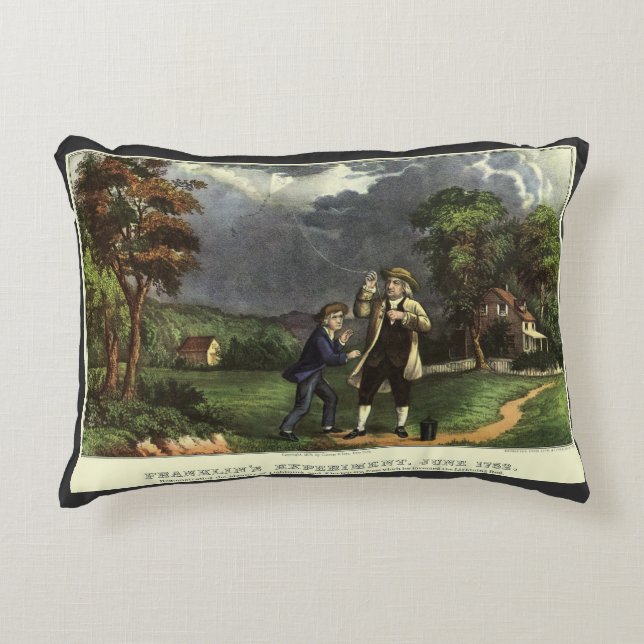 Benjamin Franklin's Lightning with Kite Experiment Decorative Cushion (Front)