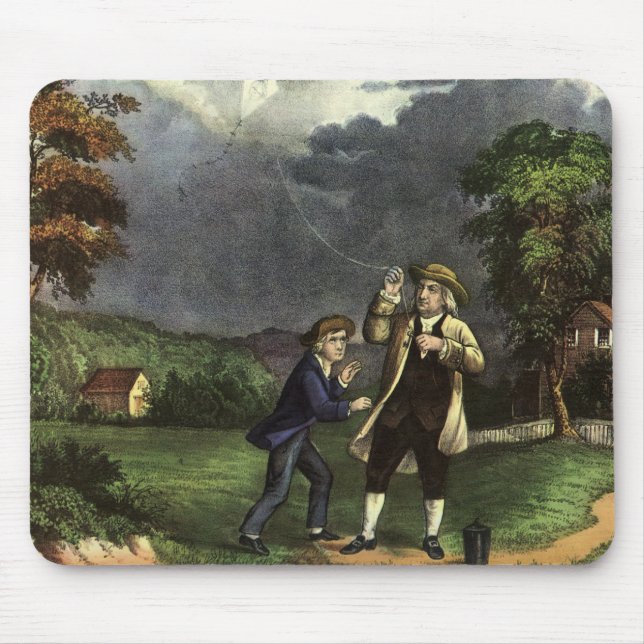 Benjamin Franklin's Lightning with Kite Experiment Mouse Mat (Front)