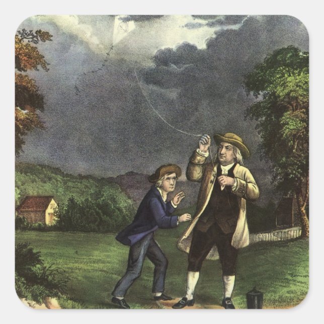 Benjamin Franklin's Lightning with Kite Experiment Square Sticker (Front)