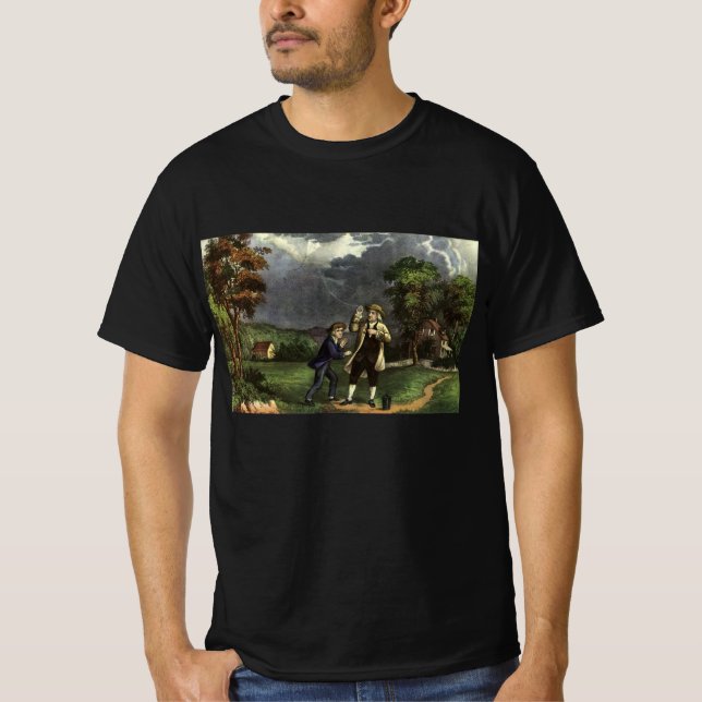 Benjamin Franklin's Lightning with Kite Experiment T-Shirt (Front)