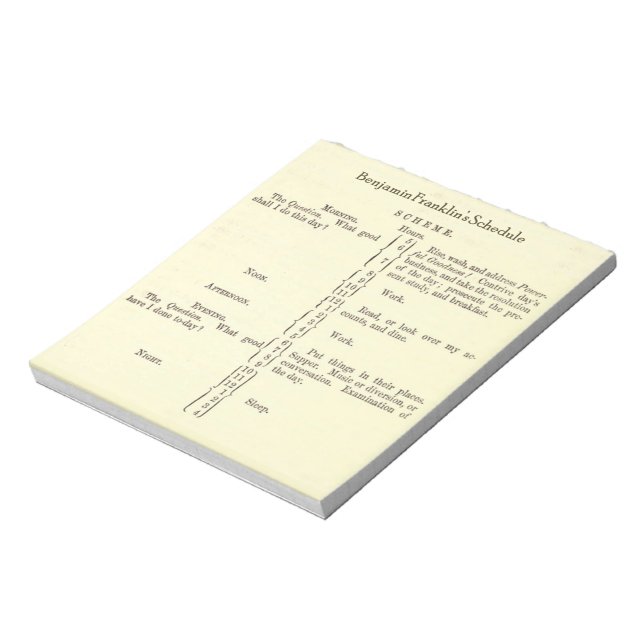 Benjamin Franklin's Schedule Planner notepad (Rotated)
