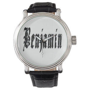 Benjamin, Name, Logo, Big Black Leather Watch