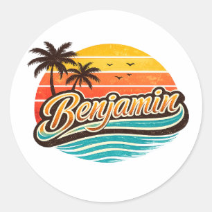 Benjamin Retro Sunset Name Design Classic Round Sticker