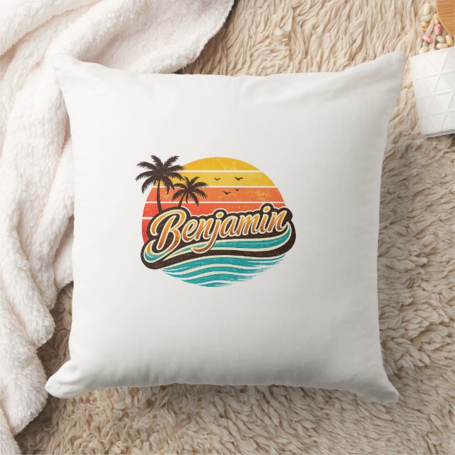 Benjamin Retro Sunset Name Design Cushion (Blanket)