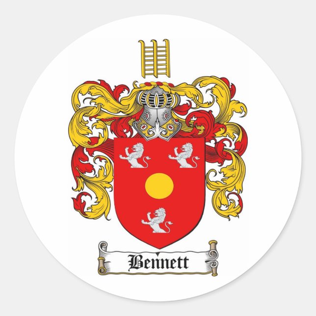 BENNETT FAMILY CREST -  BENNETT COAT OF ARMS CLASSIC ROUND STICKER (Front)
