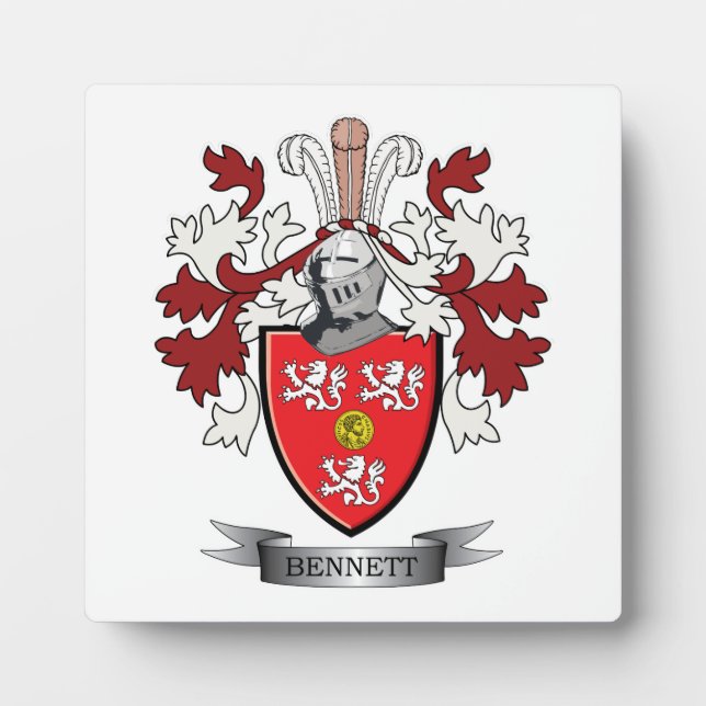 Bennett Family Crest Coat of Arms Plaque (Front)