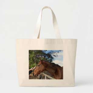 Bennie the Big Brown Horse Loving A Pat, Large Tote Bag