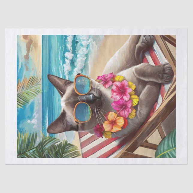 Bennigan Soaks up Rays, Beachy Siamese Cat Tissue Paper (Front)