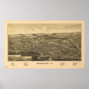 Bennington Vermont 1887 Antique Panoramic Map Poster