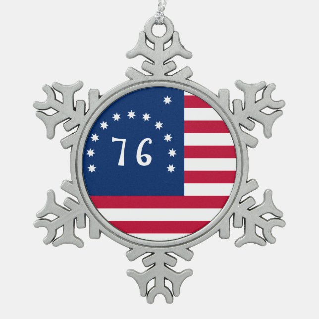 Bennington's Banner: The 76 American Battle Flag Snowflake Pewter Christmas Ornament (Front)