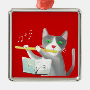 Benny the flute player cat metal tree decoration