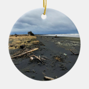 Benson Beach, Cape Disappointment, WA Ceramic Tree Decoration