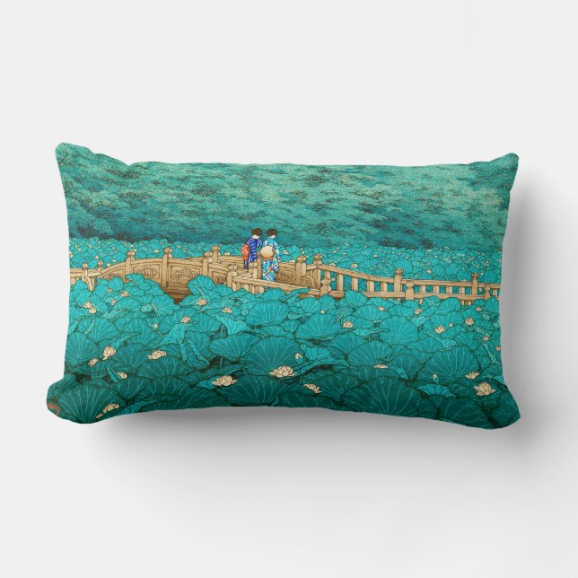 Benten Pond at Shiba Kawase Hasui japanese scenery Lumbar Cushion (Front)