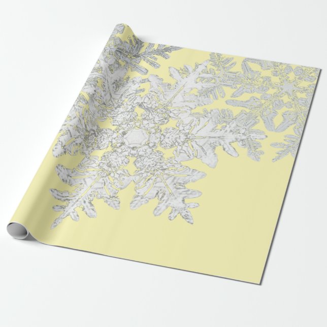 BENTLEY SNOWFLAKES ON YELLOW GIFT WRAPPING PAPER (Unrolled)